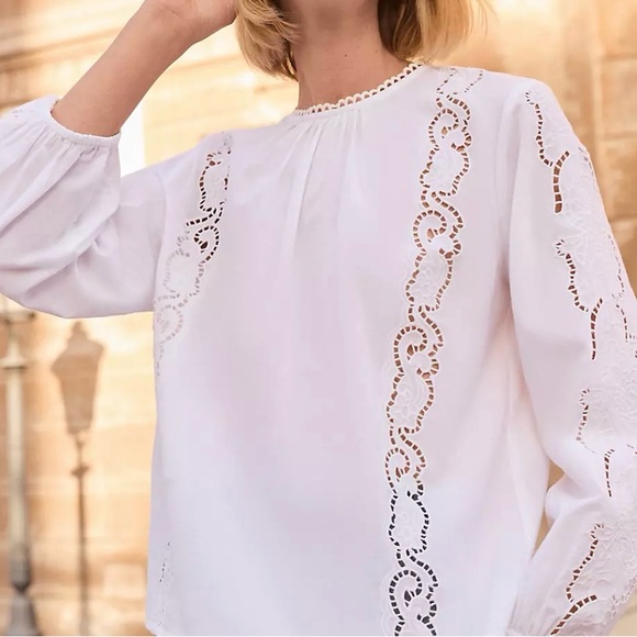 LOFT White Lace Detail Blouse - Picture 1 of 6